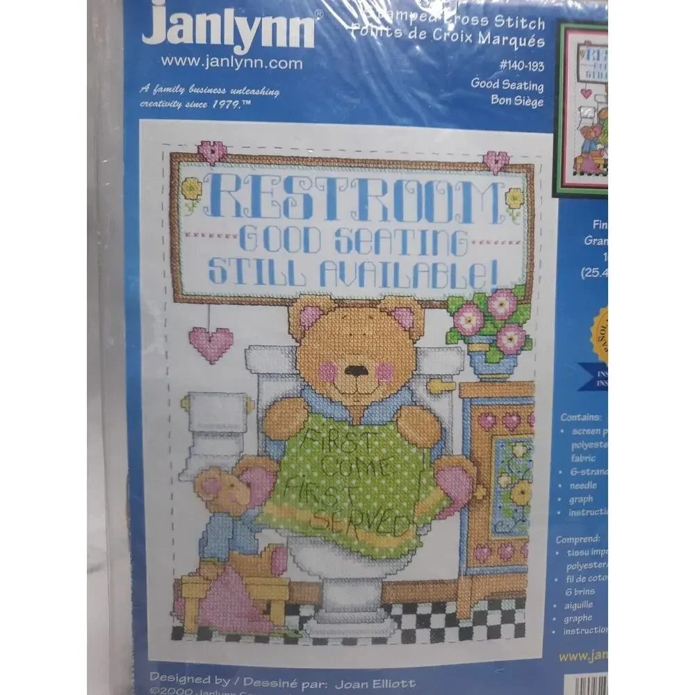 Vintage Janlynn Stamped Cross Stitch Kit Good Seating 140-193 10x13 Restroom